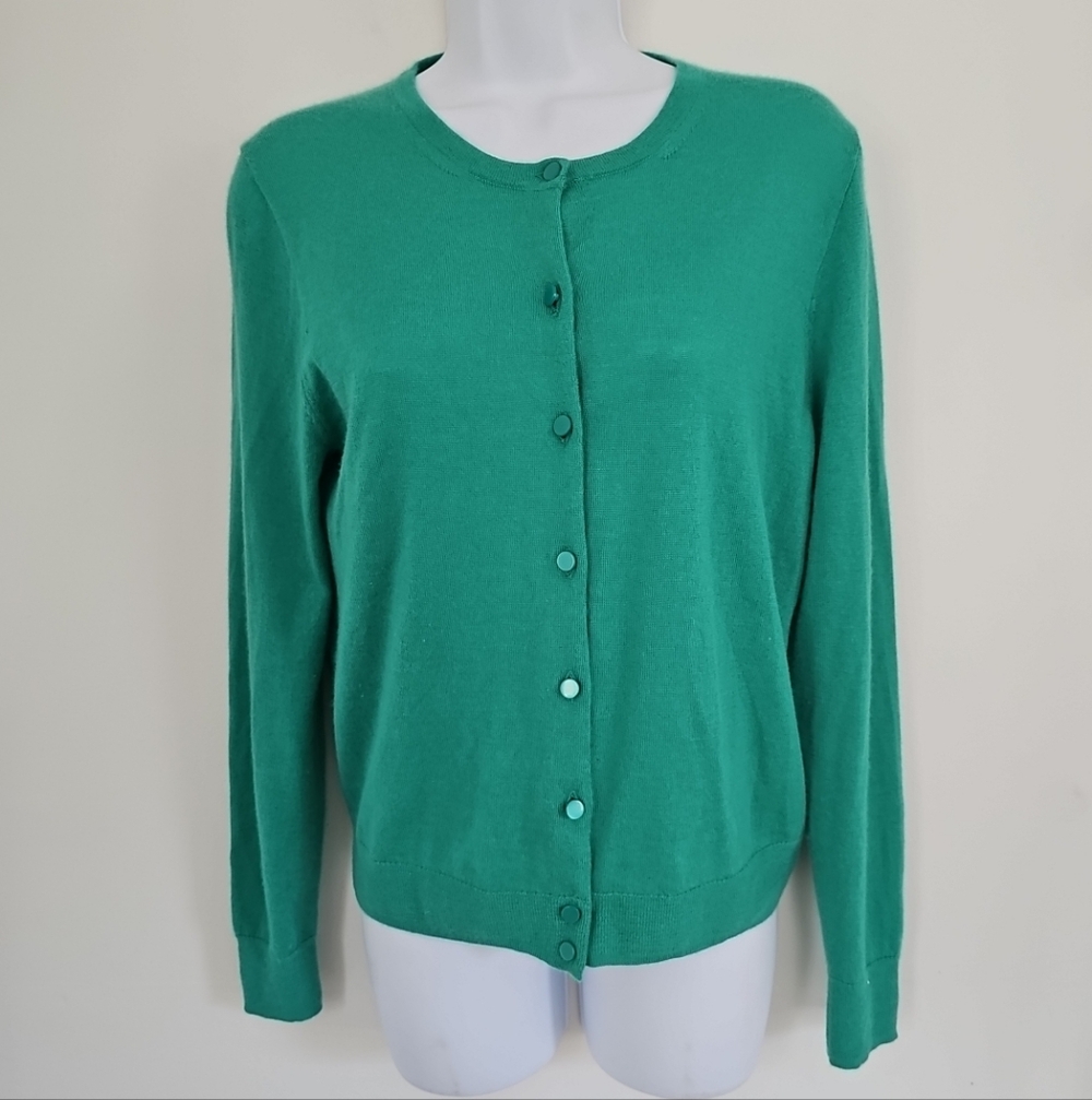J. Crew 100% Cashmere Cardigan Sweater Size Medium Long Sleeve Crew Neck